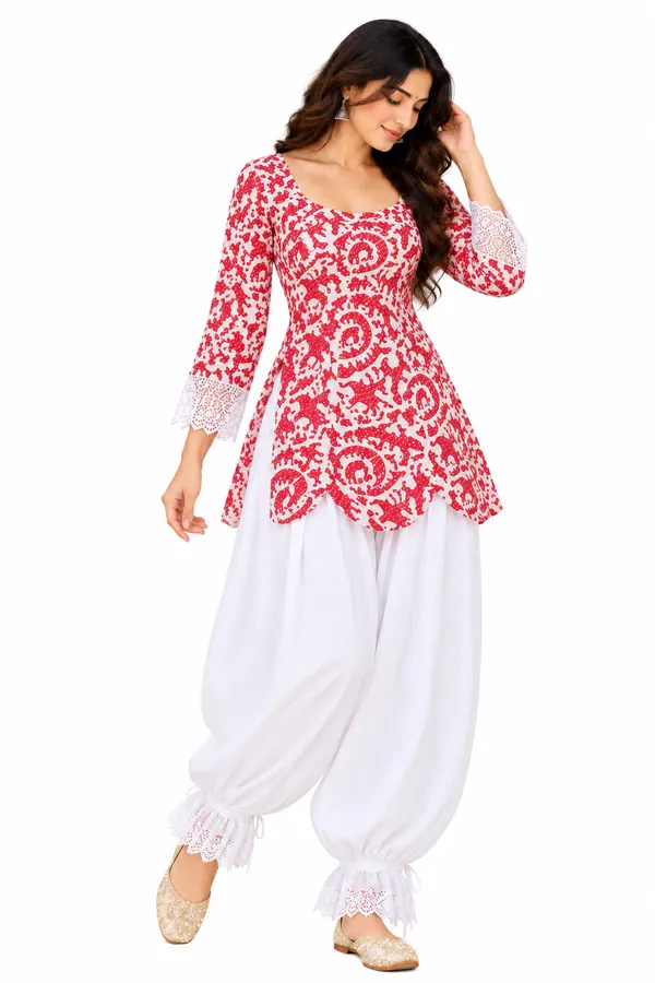 Red_Cotton_Printed_Flared_Ethnic_Kurta_Set_For_Women