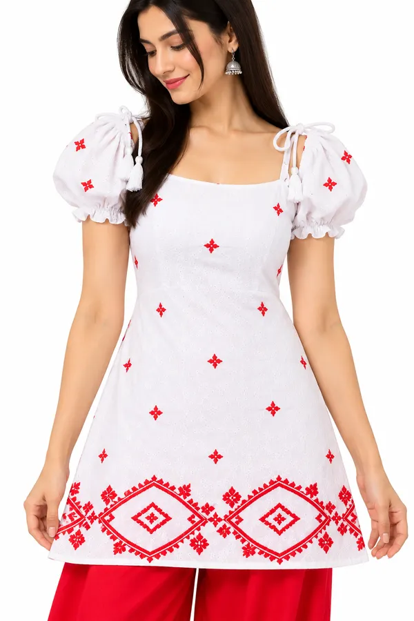White_Cotton_Printed_Kurta_Pant_Set_For_Women