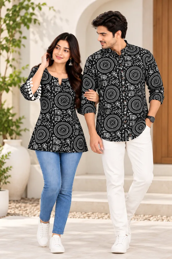 Black_Cotton_Printed_Kurta_And_Top_Couple_Set