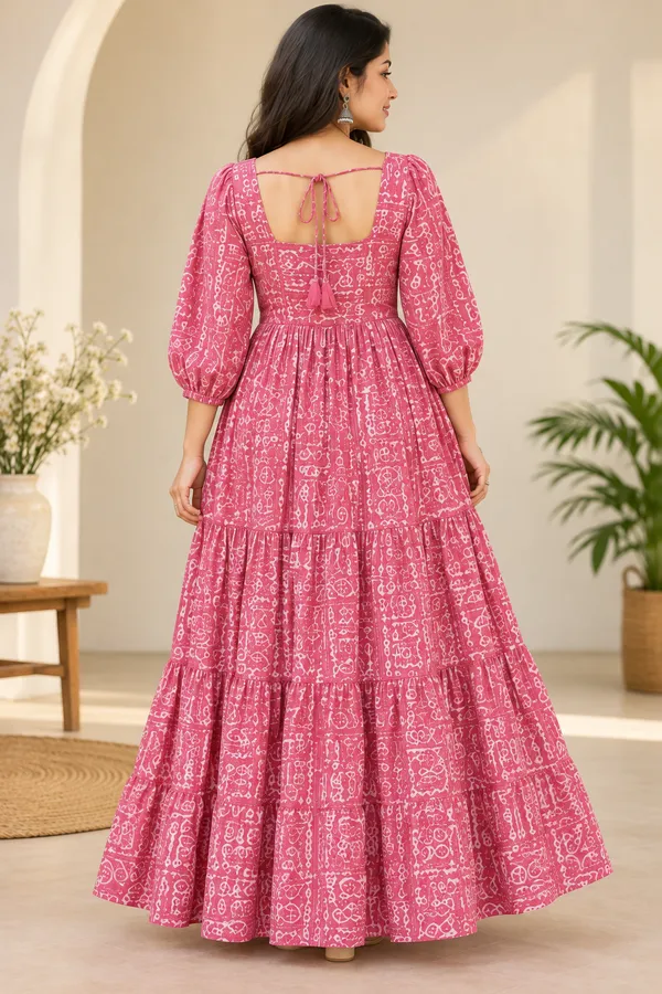 Pink_Cotton_Printed_Puff_Sleeve_Tiered_Maxi_Dress_For_Women