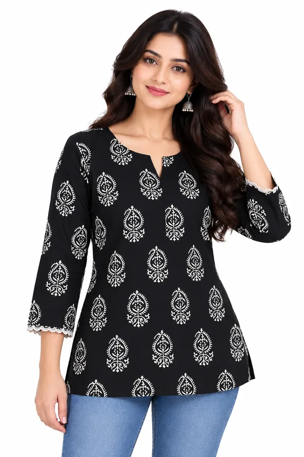 Black_Cotton_Printed_Couple_Kurta_And_Shirt_Set