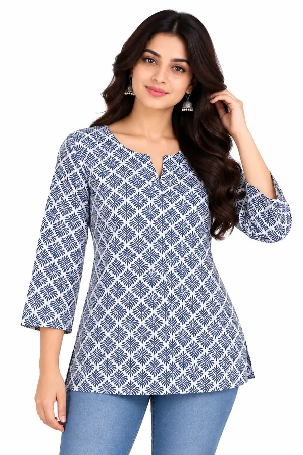 Blue_Cotton_Printed_Shirt_And_Top_Couple_Set