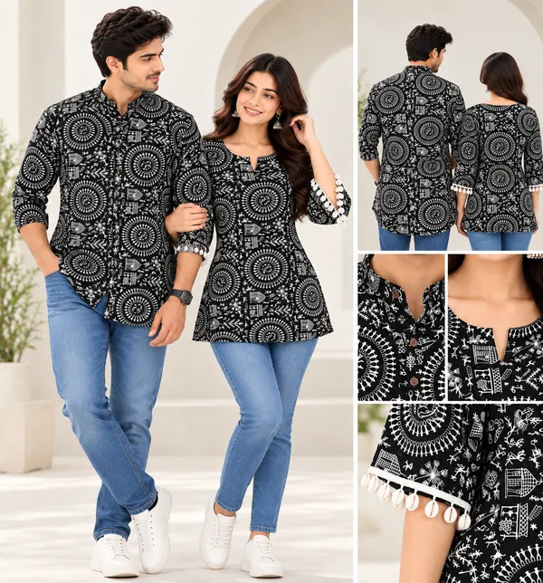 Black_Cotton_Printed_Kurta_And_Top_Couple_Set