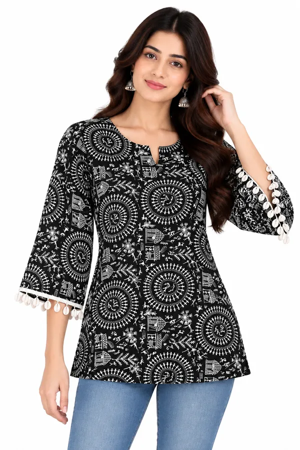 Black_Cotton_Printed_Kurta_And_Top_Couple_Set