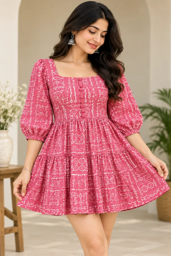 Pink_Cotton_Printed_A-Line_Tiered_Mini_Dress_For_Women
