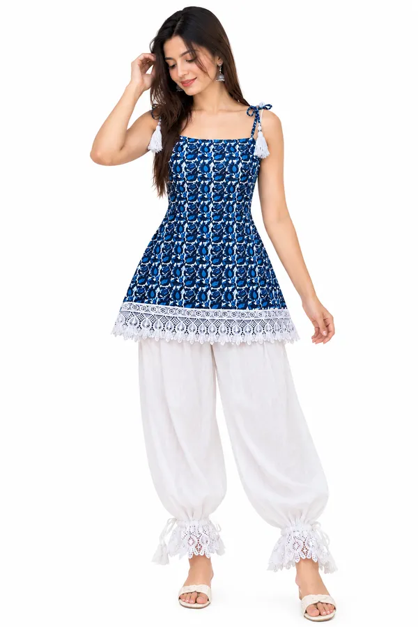 Blue_Cotton_Sleeveless_Tie-Up_Strap_Kurta_Set_For_Women