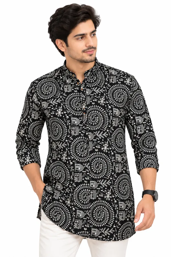 Black_Cotton_Printed_Kurta_And_Top_Couple_Set