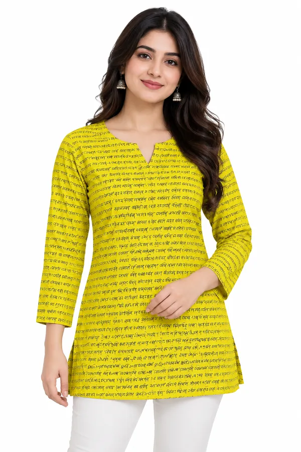 Yellow_Cotton_Printed_Shirt_And_Kurti_Couple_Set