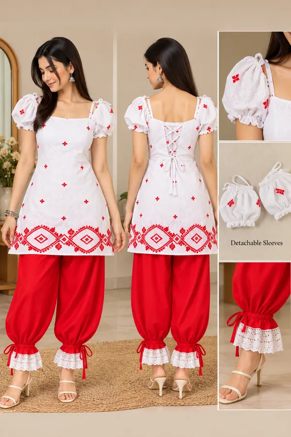 White_Cotton_Printed_Kurta_Pant_Set_For_Women