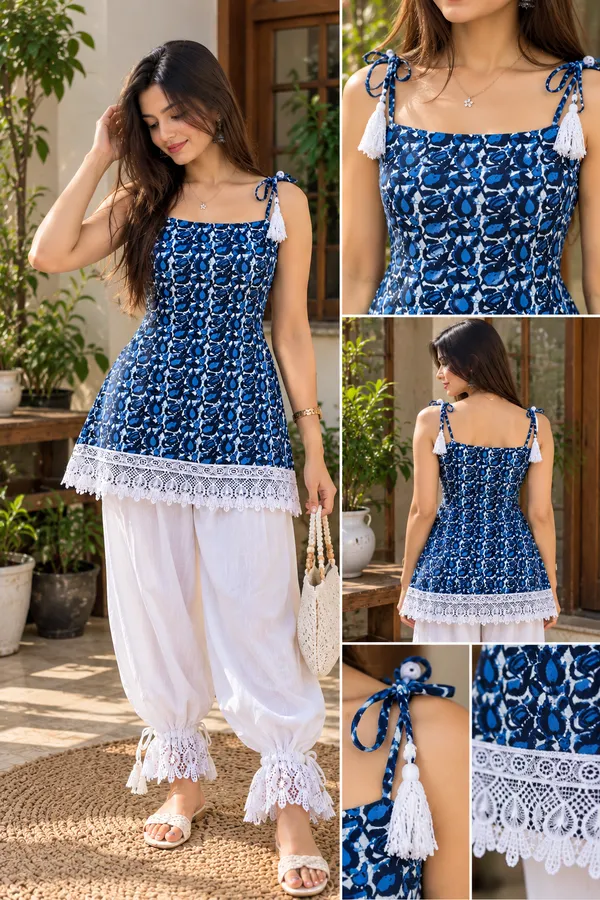 Blue_Cotton_Sleeveless_Tie-Up_Strap_Kurta_Set_For_Women