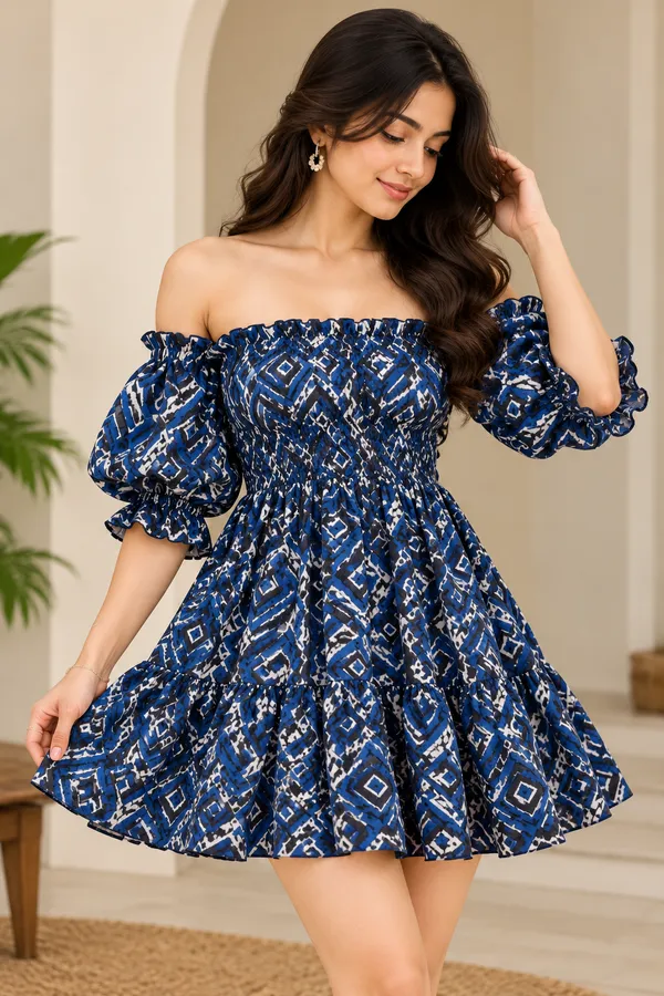 Blue_Cotton_Off_Shoulder_Flared_Mini_Dress_For_Women