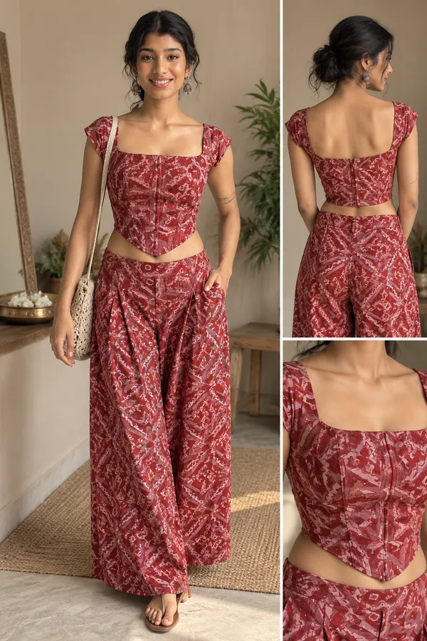 Maroon_Cotton_Crop_Top_And_Palazzo_Co-Ord_Set_For_Women