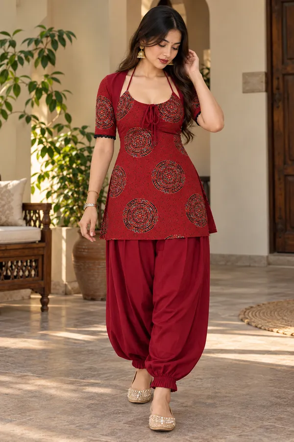 Red_Cotton_Printed_Short_Kurta_Patiala_Set_For_Women