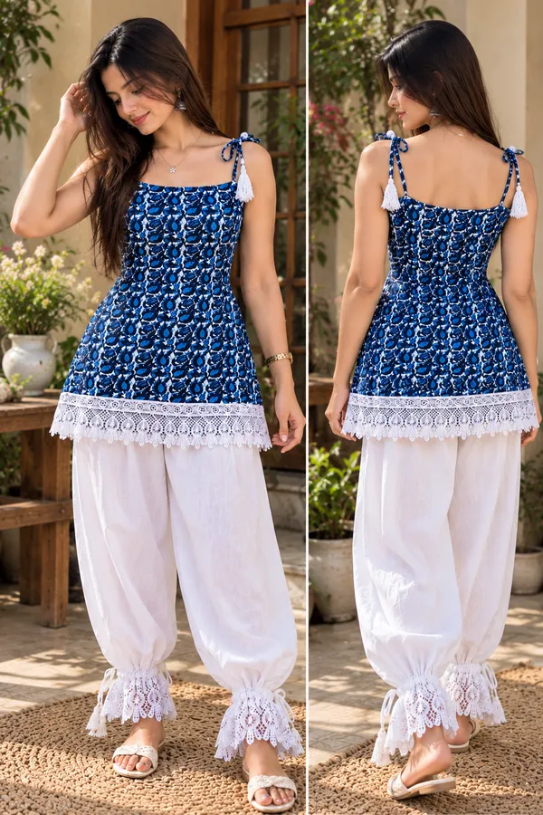 Blue_Cotton_Sleeveless_Tie-Up_Strap_Kurta_Set_For_Women