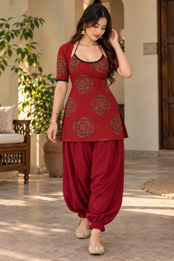 Red_Cotton_Printed_Short_Kurta_Patiala_Set_For_Women