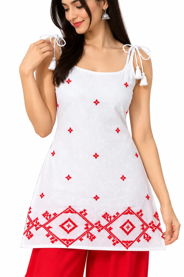 White_Cotton_Printed_Kurta_Pant_Set_For_Women