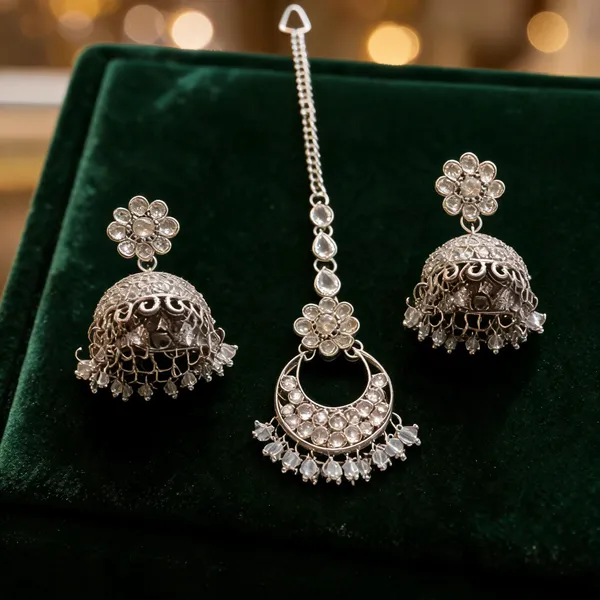 Silver_Alloy_Stone_Studded_Jhumka_And_Maang_Tikka_Set_For_Women