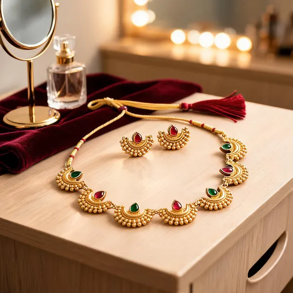 Gold_Tone_Alloy_Crescent_Tassel_Necklace_And_Earrings_Set_For_Women_Pack_Of_2