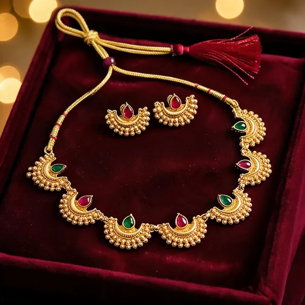 Gold_Tone_Alloy_Crescent_Tassel_Necklace_And_Earrings_Set_For_Women_Pack_Of_2