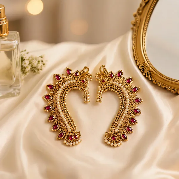 Gold_Tone_Alloy_Paisley_Maroon_Stone_Pearl_Drop_Earrings_For_Women_Pack_Of_2