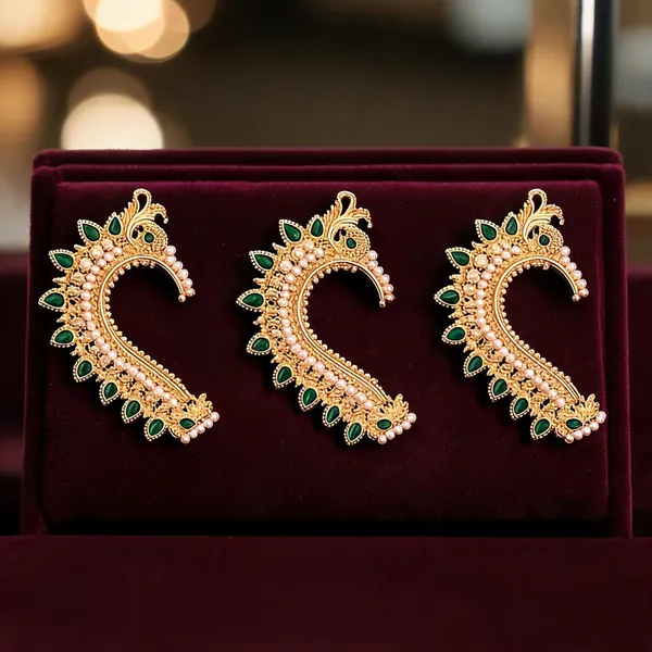 Gold_Alloy_Green_Stone_Leaf_Beaded_Ear_Cuff_Earrings_For_Women_Pack_Of_3