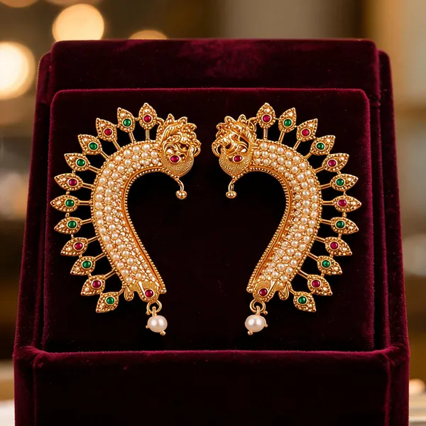 Gold_Alloy_Pearl_Peacock_Motif_Ear_Cuff_Earrings_For_Women_Pack_Of_2
