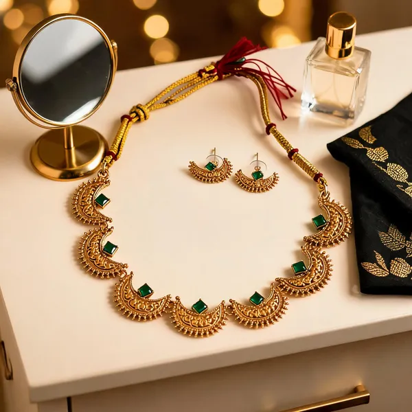 Gold_Tone_Alloy_Green_Stone_Crescent_Necklace_And_Earrings_Set_For_Women_Pack_Of_2