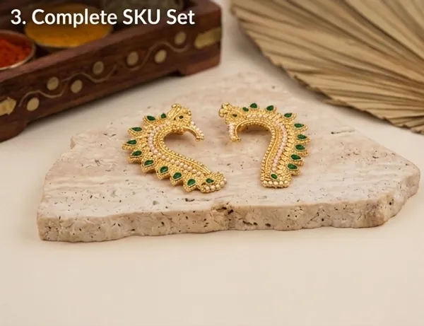 Gold_Alloy_Green_Stone_Leaf_Beaded_Ear_Cuff_Earrings_For_Women_Pack_Of_3