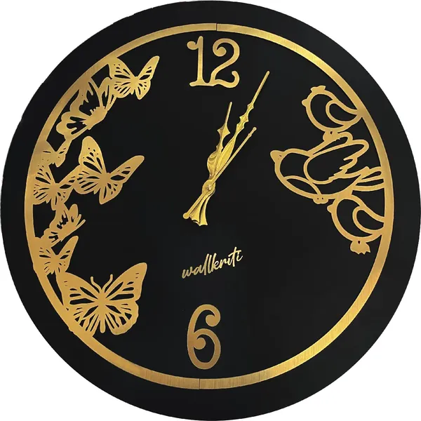 Mdf_Wood_Rustic_Butterfly_Black_Wall_Clock