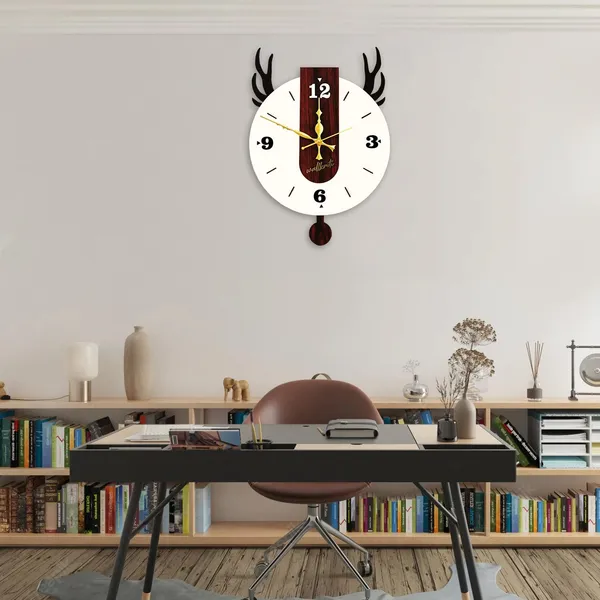 Mdf_Wood_Rustic_Deer_Silhouette_Black_Wall_Clock