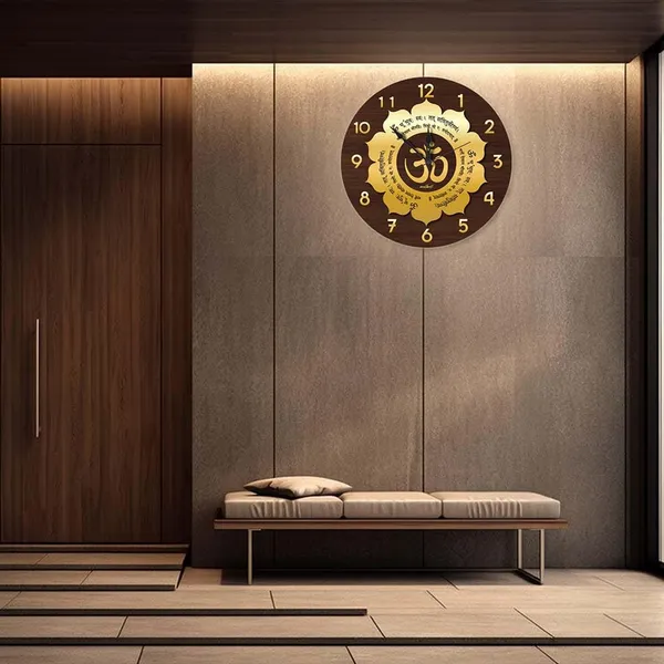 Mdf_Spiritual_Gayatri_Mantra_Gold_Brown_Om_Wall_Clock