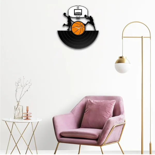 Mdf_Wood_Sports_Basketball_Players_Silhouette_Black_Wall_Clock