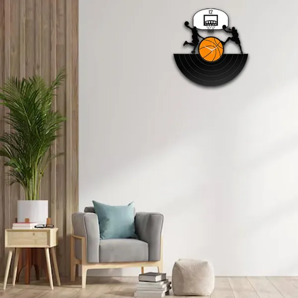 Mdf_Wood_Sports_Basketball_Players_Silhouette_Black_Wall_Clock