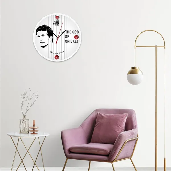 Mdf_Cricket_Theme_Black_White_Portrait_Wall_Clock