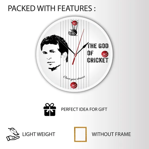 Mdf_Cricket_Theme_Black_White_Portrait_Wall_Clock