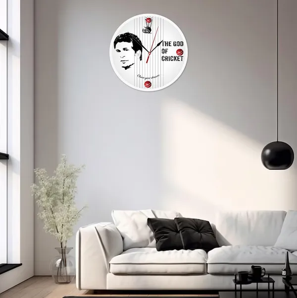 Mdf_Cricket_Theme_Black_White_Portrait_Wall_Clock