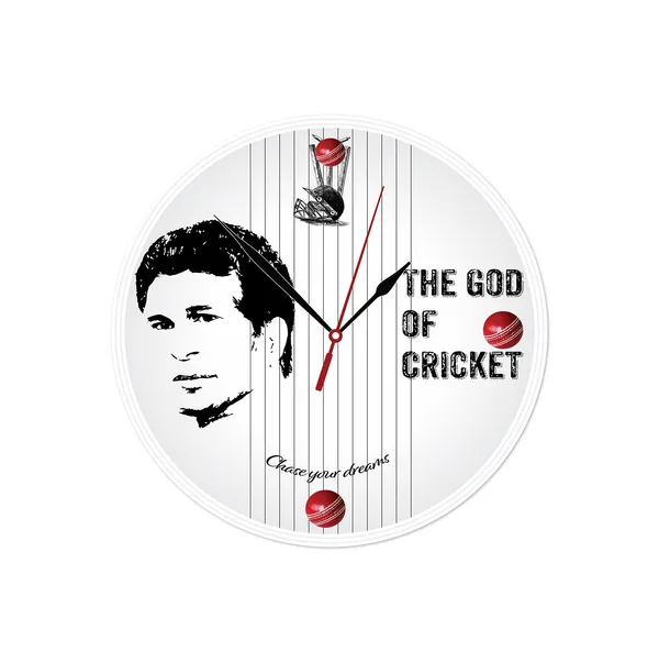 Mdf_Cricket_Theme_Black_White_Portrait_Wall_Clock