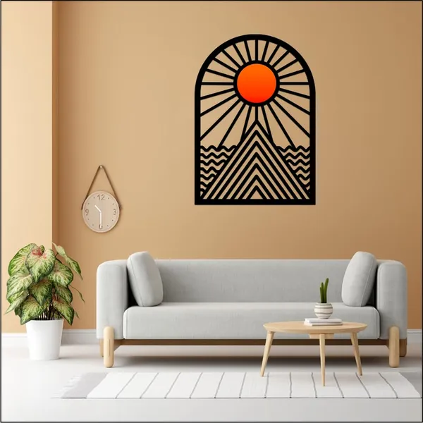 Mdf_Modern_Geometric_Sun_Ray_Black_Orange_Wall_Art