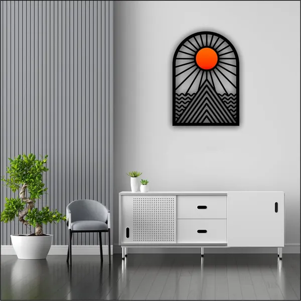 Mdf_Modern_Geometric_Sun_Ray_Black_Orange_Wall_Art