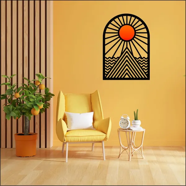 Mdf_Modern_Geometric_Sun_Ray_Black_Orange_Wall_Art