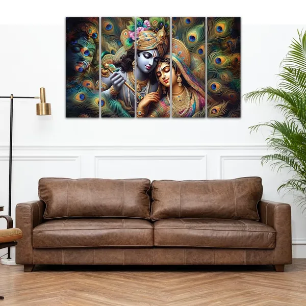 Paper_Gold_Krishna_Peacock_Feather_Five_Panel_Wall_Art