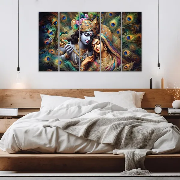 Paper_Gold_Krishna_Peacock_Feather_Five_Panel_Wall_Art