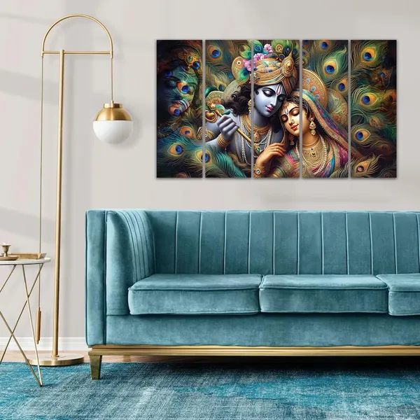 Paper_Gold_Krishna_Peacock_Feather_Five_Panel_Wall_Art