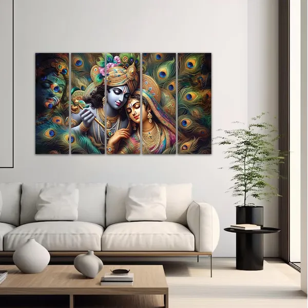 Paper_Gold_Krishna_Peacock_Feather_Five_Panel_Wall_Art