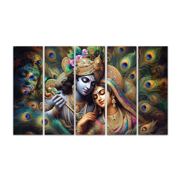 Paper_Gold_Krishna_Peacock_Feather_Five_Panel_Wall_Art