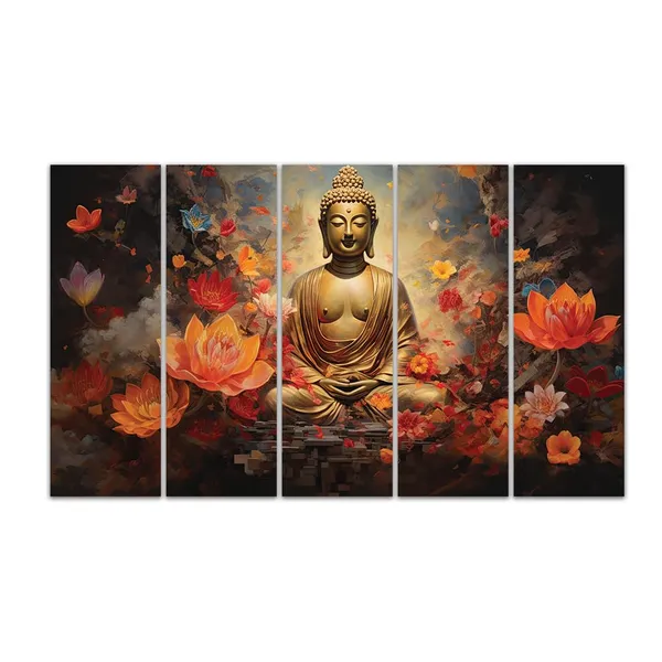 Paper_Spiritual_Buddha_Lotus_5-Panel_Canvas_Wall_Art