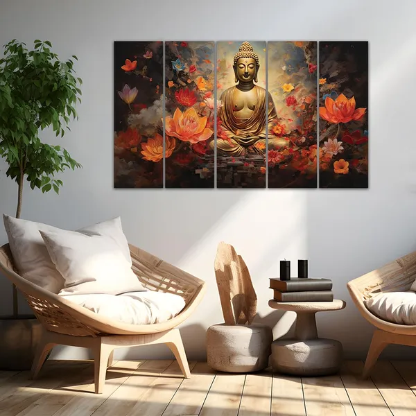 Paper_Spiritual_Buddha_Lotus_5-Panel_Canvas_Wall_Art
