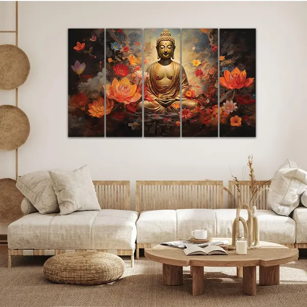 Paper_Spiritual_Buddha_Lotus_5-Panel_Canvas_Wall_Art