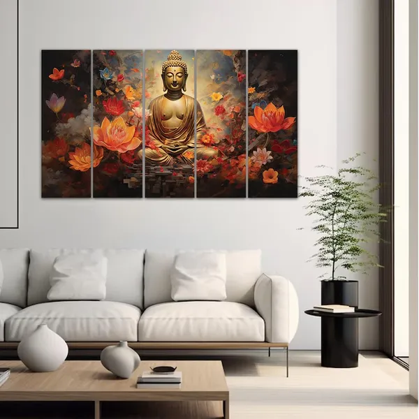 Paper_Spiritual_Buddha_Lotus_5-Panel_Canvas_Wall_Art