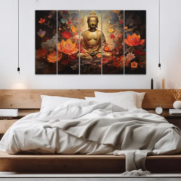 Paper_Spiritual_Buddha_Lotus_5-Panel_Canvas_Wall_Art